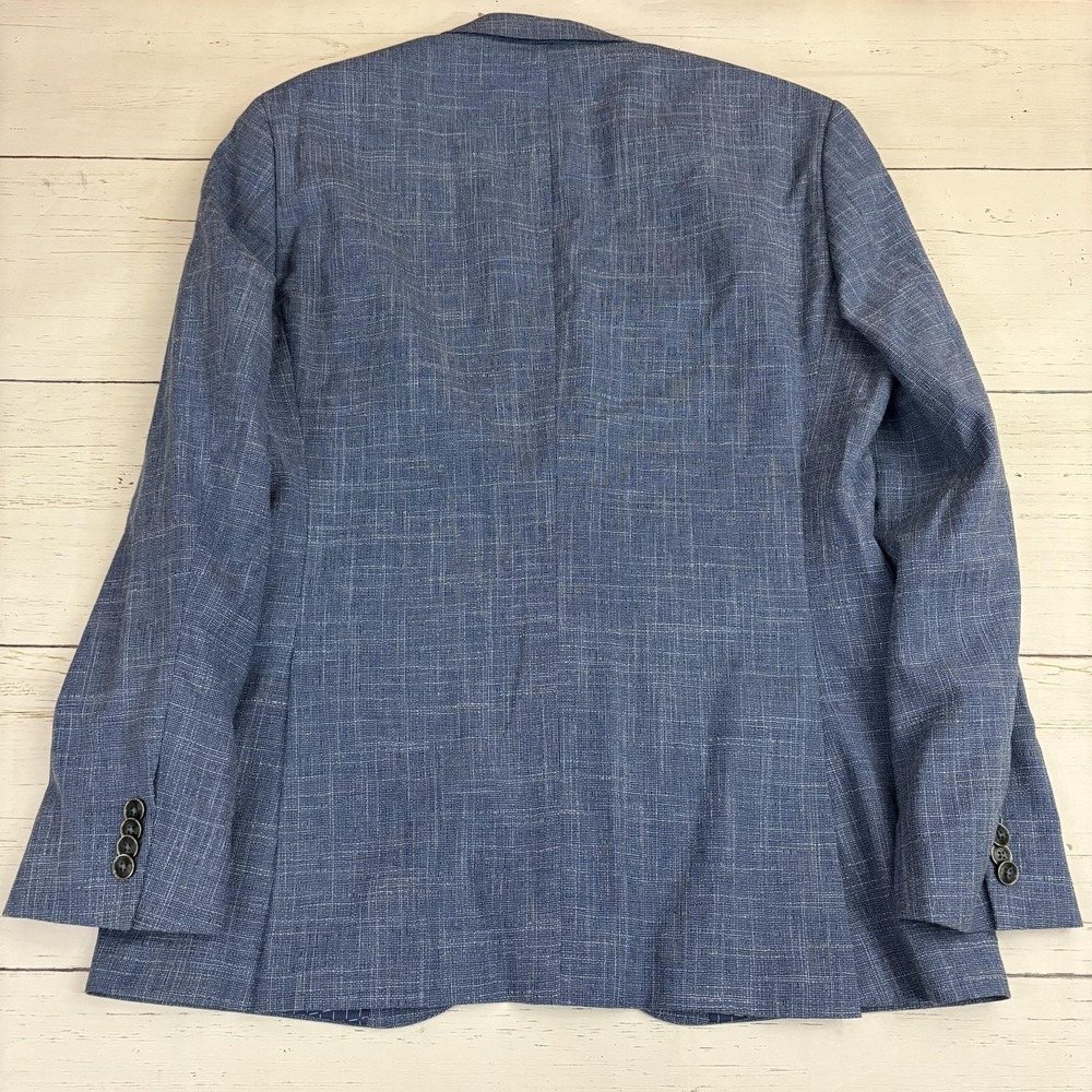 Hugo Boss Blazer Sport Coat Mens 38R Blue Check Wool Cotton Linen Tweed Marlane - Picture 2 of 16